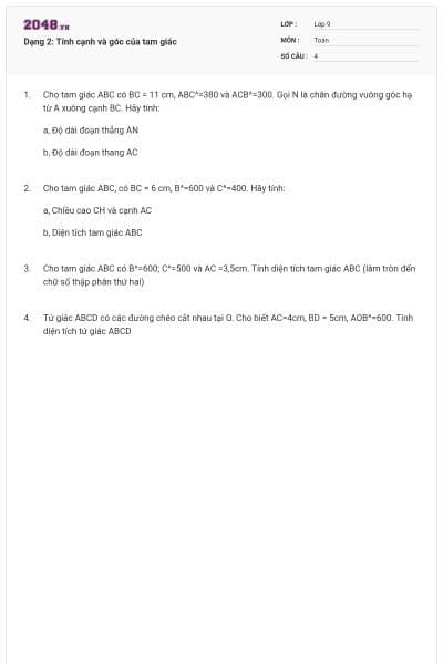 Dạng 2: Tính cạnh và góc của tam giác