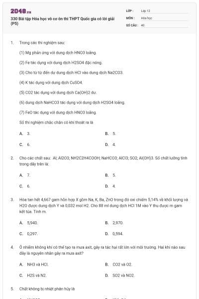 330 Bài tập Hóa học vô cơ ôn thi THPT Quốc gia có lời giải (P5)