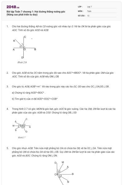 Bài tập Toán 7 chương 1: Hai đường thẳng vuông góc (Nâng cao phát triển tư duy)