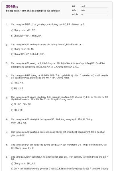 Bài tập Toán 7: Tính chất ba đường cao của tam giác