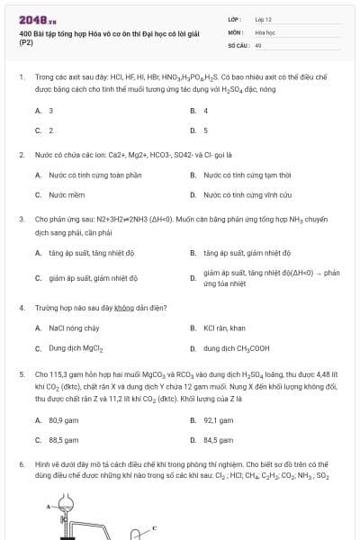 400 Bài tập tổng hợp Hóa vô cơ ôn thi Đại học có lời giải (P2)