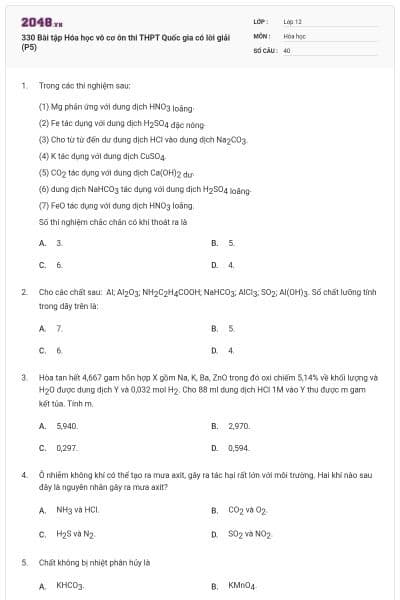 330 Bài tập Hóa học vô cơ ôn thi THPT Quốc gia có lời giải (P5)