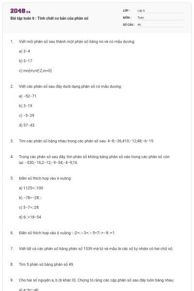 Bài tập toán 6 : Tính chất cơ bản của phân số