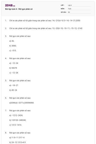 Bài tập toán 6 : Rút gọn phân số