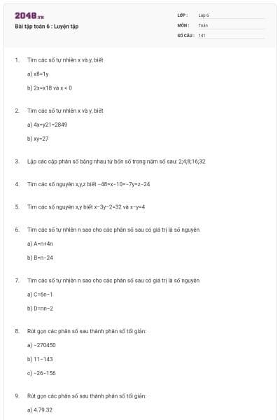 Bài tập toán 6 : Luyện tập