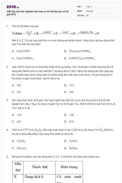 240 Câu hỏi trắc nghiệm Hóa hữu cơ ôn thi Đại học có lời giải (P3)