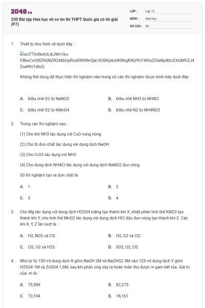 330 Bài tập Hóa học vô cơ ôn thi THPT Quốc gia có lời giải (P7)