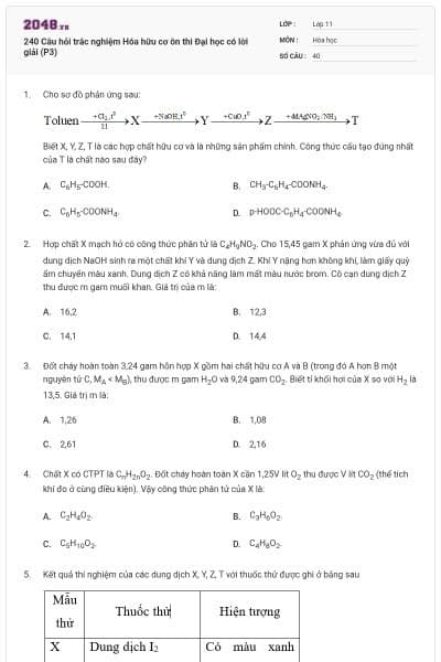 240 Câu hỏi trắc nghiệm Hóa hữu cơ ôn thi Đại học có lời giải (P3)
