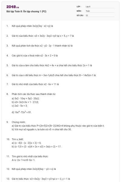 Bài tập Toán 8: Ôn tập chương 1 (P2)