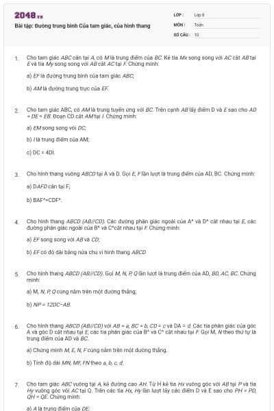Bài tập: Đường trung bình Của tam giác, của hình thang