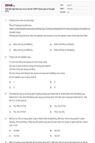 330 Bài tập Hóa học vô cơ ôn thi THPT Quốc gia có lời giải (P7)