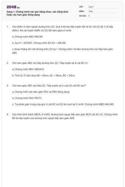 Dạng 1: Chứng minh các góc bằng nhau, các đẳng thức hoặc các tam giác đổng dạng