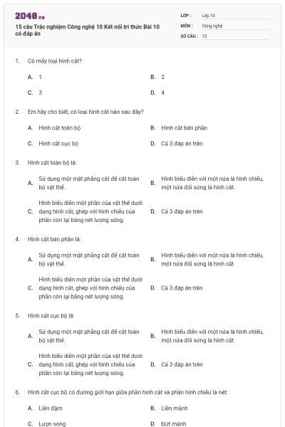15 câu Trắc nghiệm Công nghệ 10 Kết nối tri thức Bài 10 có đáp án