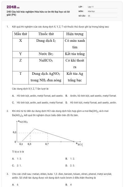 240 Câu hỏi trắc nghiệm Hóa hữu cơ ôn thi Đại học có lời giải (P6)