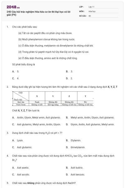 240 Câu hỏi trắc nghiệm Hóa hữu cơ ôn thi Đại học có lời giải (P4)