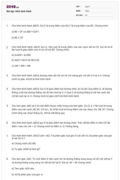 Bài tập: Hình bình hành