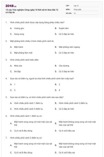 15 câu Trắc nghiệm Công nghệ 10 Kết nối tri thức Bài 12 có đáp án
