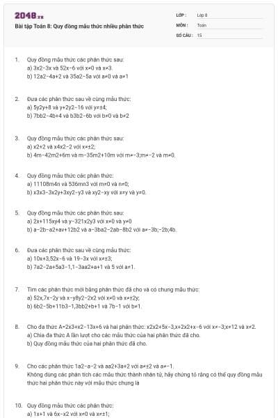 Bài tập Toán 8: Quy đồng mẫu thức nhiều phân thức