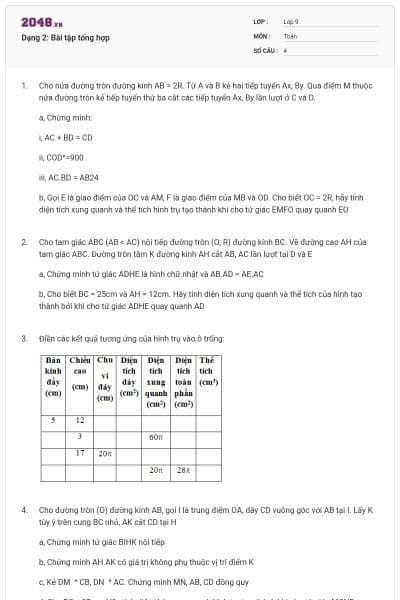 Dạng 2: Bài tập tổng hợp