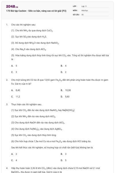 170 Bài tập Cacbon - Silic cơ bản, nâng cao có lời giải (P3)