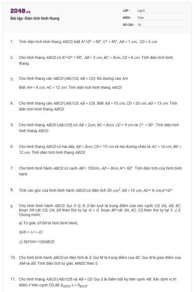 Bài tập: Diện tích hình thang