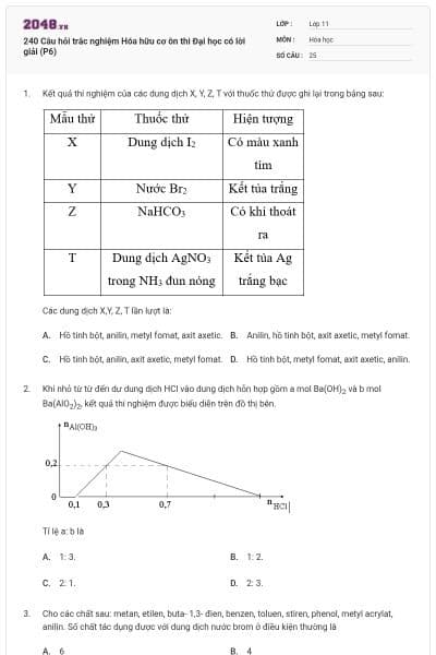 240 Câu hỏi trắc nghiệm Hóa hữu cơ ôn thi Đại học có lời giải (P6)