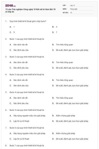 15 câu Trắc nghiệm Công nghệ 10 Kết nối tri thức Bài 18 có đáp án