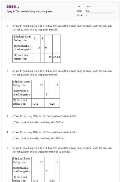 Dạng 1: Tính độ dài đường tròn, cung tròn