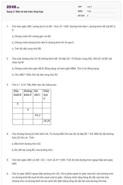 Dạng 2: Một sô bài toán tổng hợp