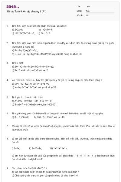 Bài tập Toán 8: Ôn tập chương 2 (P1)