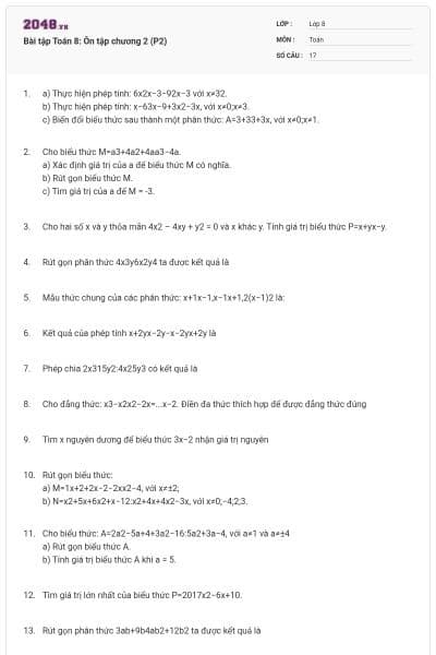 Bài tập Toán 8: Ôn tập chương 2 (P2)