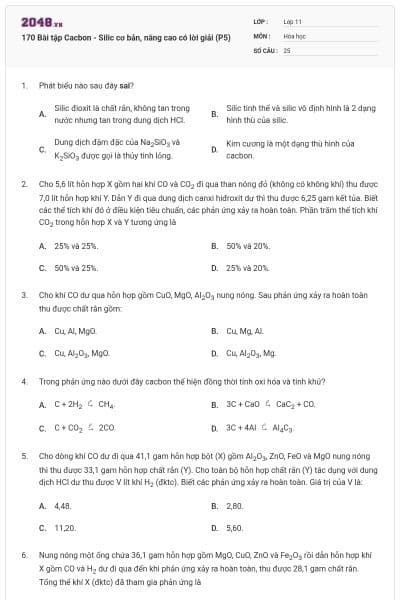 170 Bài tập Cacbon - Silic cơ bản, nâng cao có lời giải (P5)