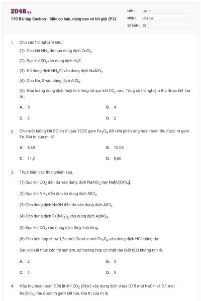 170 Bài tập Cacbon - Silic cơ bản, nâng cao có lời giải (P3)