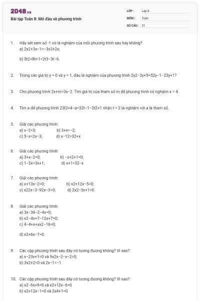 Bài tập Toán 8: Mở đầu về phương trình