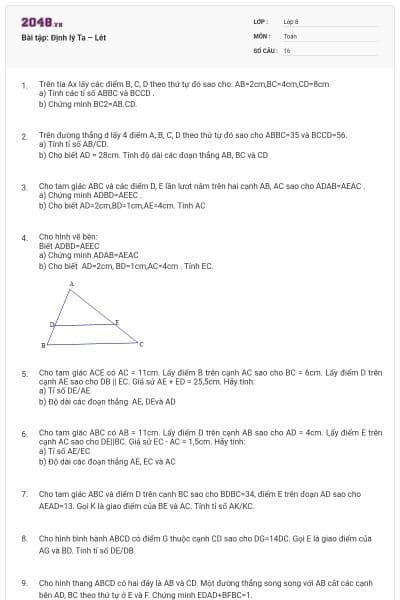 Bài tập: Định lý Ta – Lét