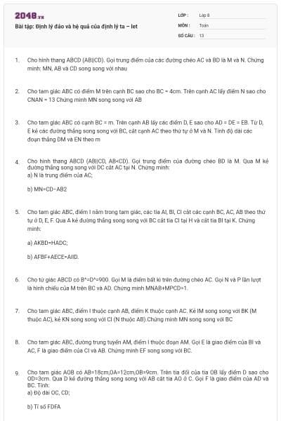 Bài tập: Định lý đảo và hệ quả của định lý ta – let