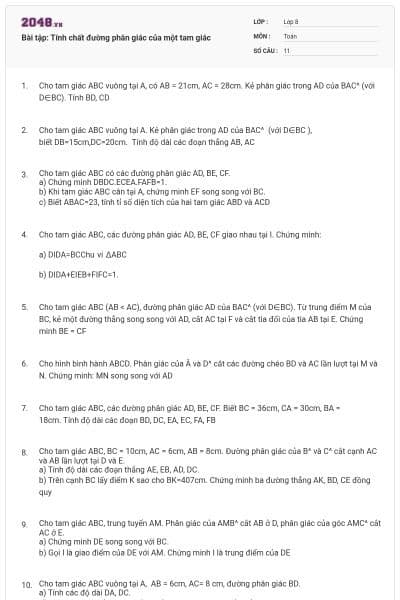 Bài tập: Tính chất đường phân giác của một tam giác
