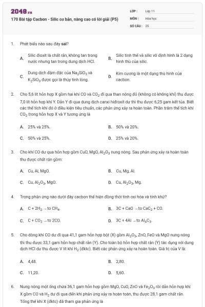 170 Bài tập Cacbon - Silic cơ bản, nâng cao có lời giải (P5)