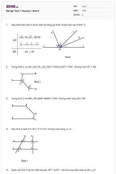 Bài tập Toán 7 chương 1: Định lí
