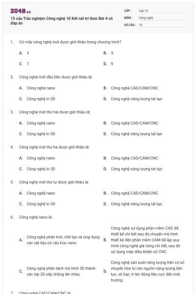 15 câu Trắc nghiệm Công nghệ 10 Kết nối tri thức Bài 4 có đáp án