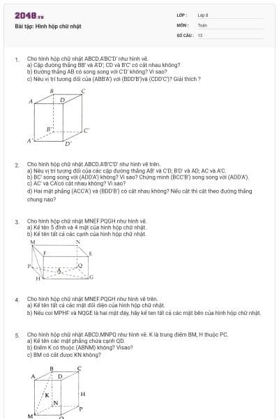 Bài tập: Hình hộp chữ nhật