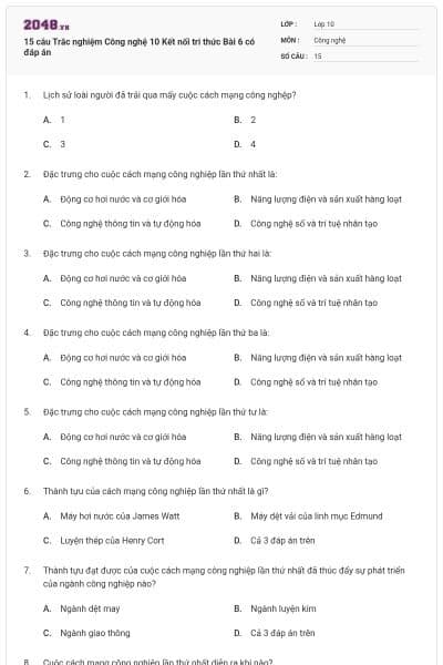 15 câu Trắc nghiệm Công nghệ 10 Kết nối tri thức Bài 6 có đáp án