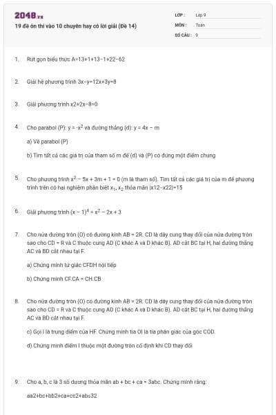 19 đề ôn thi vào 10 chuyên hay có lời giải (Đề 14)