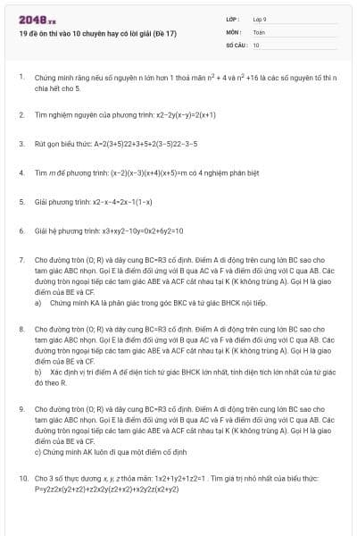 19 đề ôn thi vào 10 chuyên hay có lời giải (Đề 17)