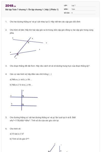 Bài tập Toán 7 chương 1: Ôn tập chương 1 ( tiếp ) (Phiếu 1)