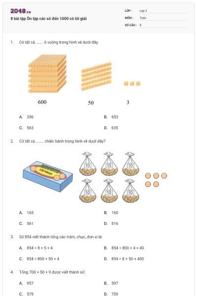 8 bài tập Ôn tập các số đến 1000 có lời giải