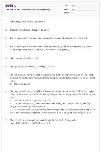 19 đề ôn thi vào 10 chuyên hay có lời giải (Đề 19)