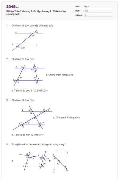 Bài tập Toán 7 chương 1: Ôn tập chương 1 (Phiếu ôn tập chương số 2)