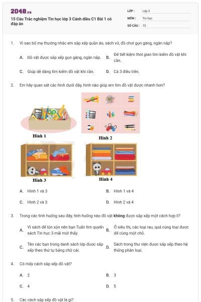 15 Câu Trắc nghiệm Tin học lớp 3 Cánh diều C1 Bài 1 có đáp án