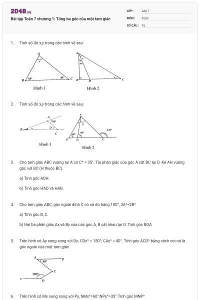 Bài tập Toán 7 chương 1: Tổng ba góc của một tam giác